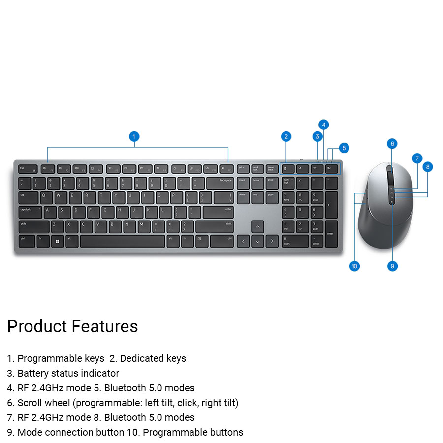 DELL KM7321W Premier MultiDevice Wireless Keyboard and Mouse Setra
