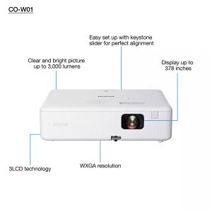 Epson CO-W01 3000 Ansi WXGA Projector 16000:1 HDMI - Image 3